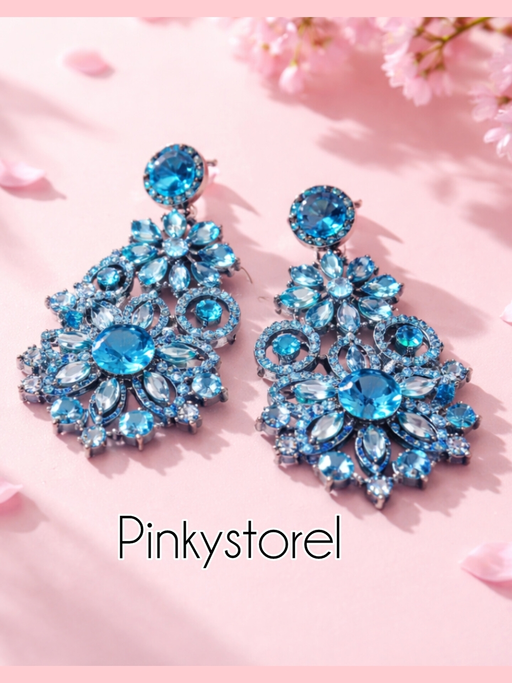 Blue Crystal Statement Drop Earrings